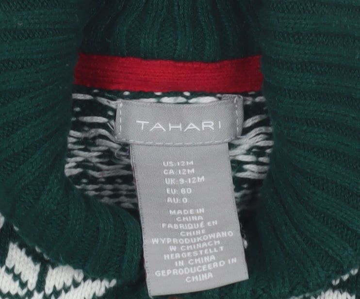 Tahari Green Knit Cardigan, Unisex Baby 9-12M, Fair Isle Winter