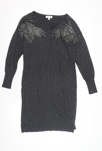 Monsoon Women's Grey Sequin Wool Jumper Dress S