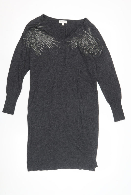 Monsoon Women's Grey Sequin Wool Jumper Dress S