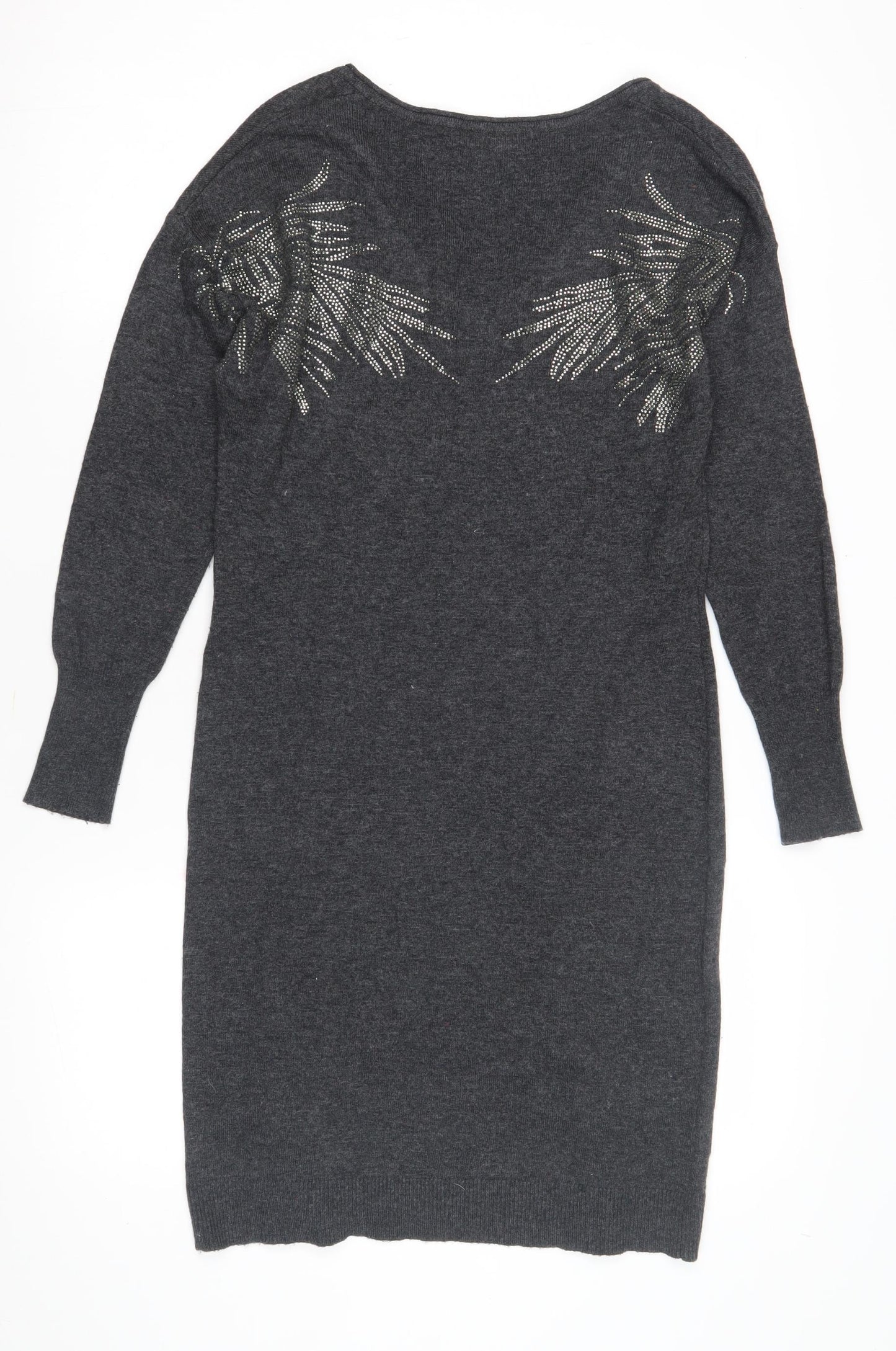 Monsoon Women's Grey Sequin Wool Jumper Dress S