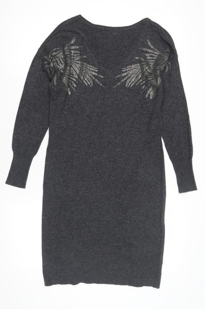 Monsoon Women's Grey Sequin Wool Jumper Dress S