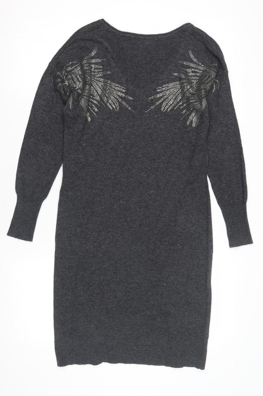 Monsoon Women's Grey Sequin Wool Jumper Dress S