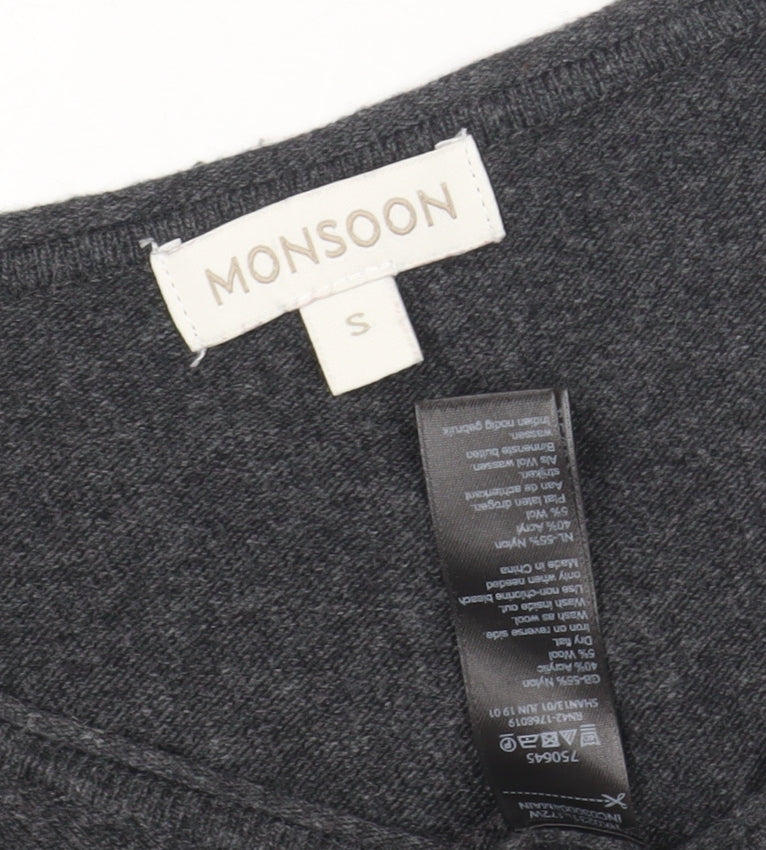 Monsoon Women's Grey Sequin Wool Jumper Dress S
