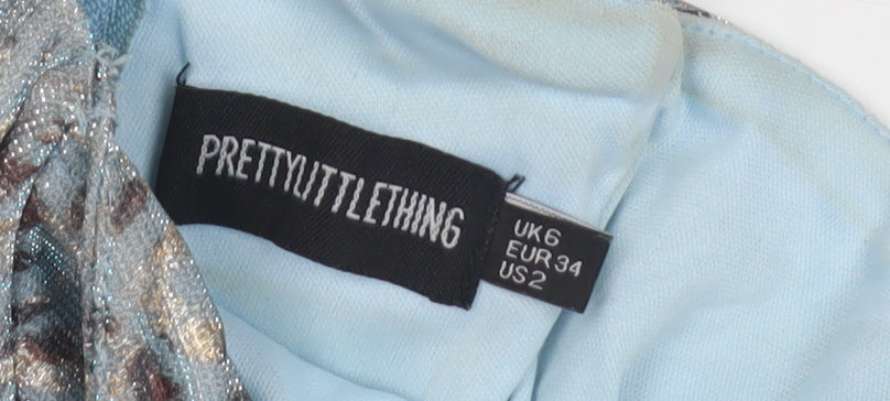 Womens UK Size 6 PRETTYLITTLETHING Blue Cropped Blouse