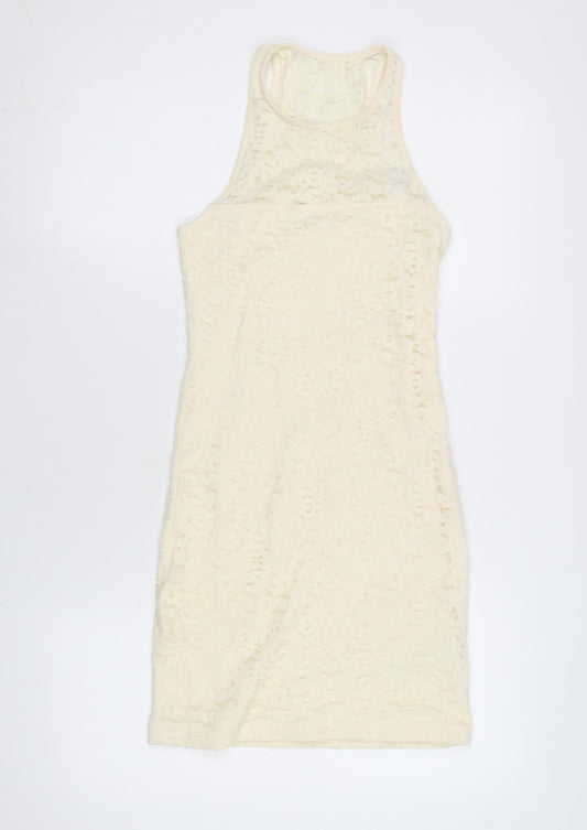 Hollister Women's Ivory Sleeveless Lace Dress S