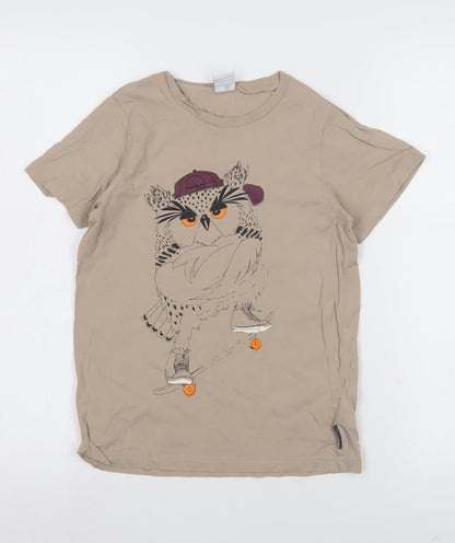 Polarn O. Pyret Girls Beige Owl Graphic T-Shirt Size 8-9