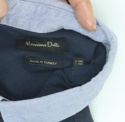 Massimo Dutti Men's Blue Cotton Long Sleeve Polo L