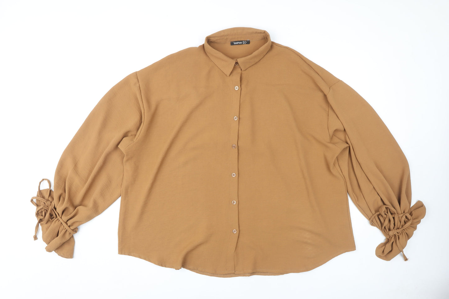 Boohoo Women's Brown Button-Up Blouse Size 16