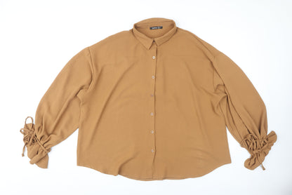 Boohoo Women's Brown Button-Up Blouse Size 16
