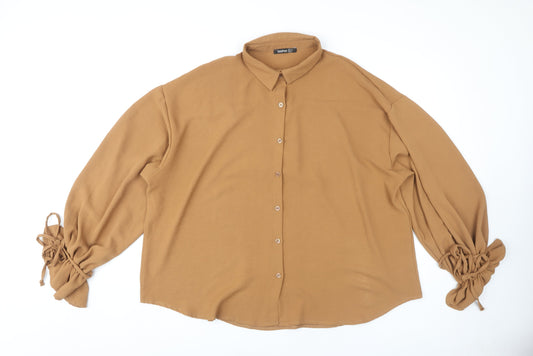 Boohoo Women's Brown Button-Up Blouse Size 16