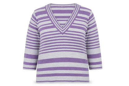 Bonmarché Women's Purple Striped Pullover Jumper Size L