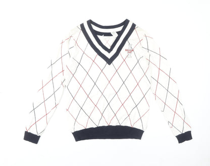 Lizgolf Women's Ivory V-Neck Argyle Pullover Jumper M