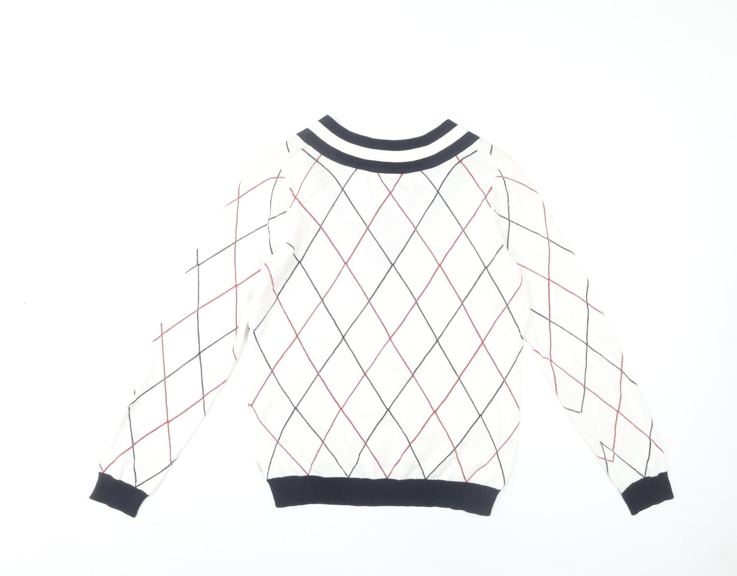 Lizgolf Women's Ivory V-Neck Argyle Pullover Jumper M