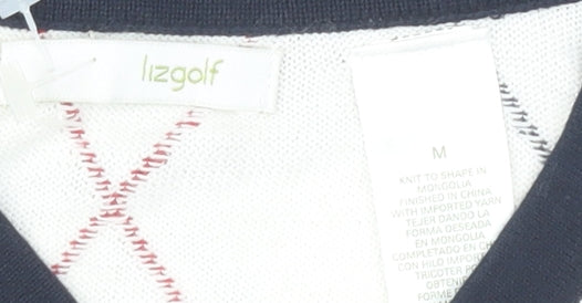 Lizgolf Women's Ivory V-Neck Argyle Pullover Jumper M