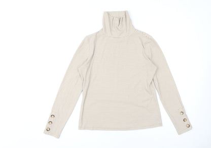 Deane & White Women's Beige Striped High Neck Top M