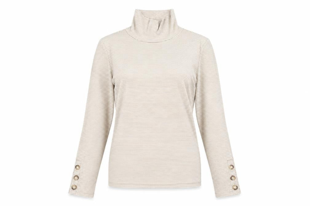 Deane & White Women's Beige Striped High Neck Top M