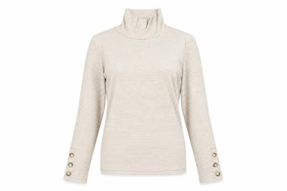 Deane & White Women's Beige Striped High Neck Top M