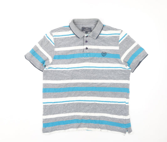 Atlantic Bay Men's Grey Striped Polo Shirt M