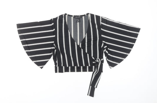 New Look Women's Black Striped Wrap Blouse Size 8