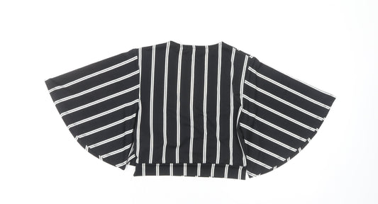 New Look Women's Black Striped Wrap Blouse Size 8