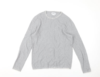 Pull & Bear Men's Grey Long Sleeve Crew Neck T-Shirt, Size L