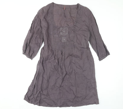 Wrap Women's Grey Embroidered Ramie Dress Size 12