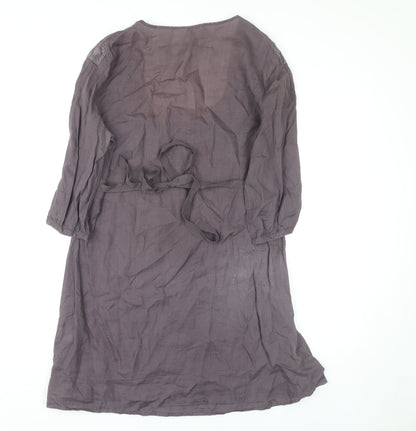 Wrap Women's Grey Embroidered Ramie Dress Size 12