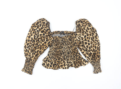 Womens UK Size XS Zara Brown Cropped Blouse