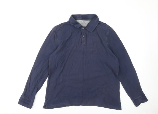 Marks and Spencer Men's Blue Long Sleeve Polo L