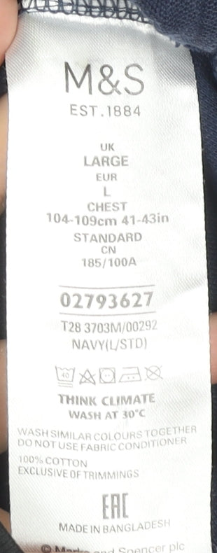 Marks and Spencer Men's Blue Long Sleeve Polo L