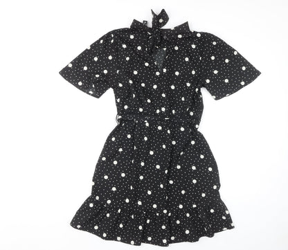 New Look Women's Black Polka Dot A-Line Dress Size 10