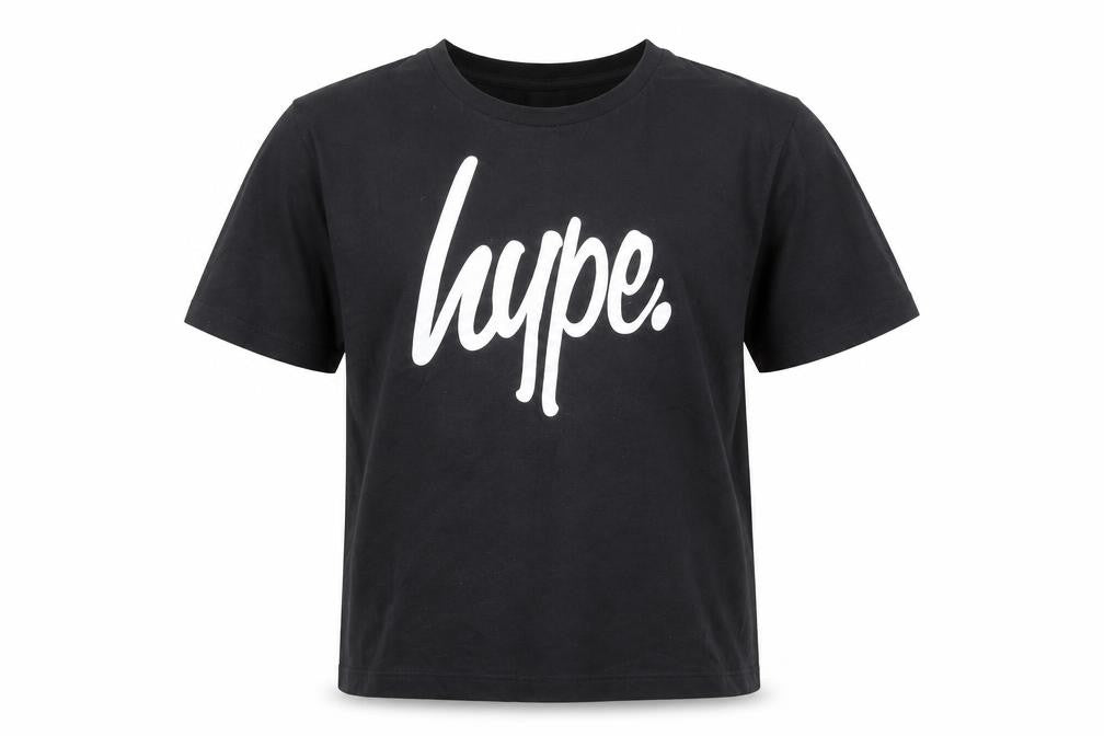 Front view of Hype Black girls’ logo t-shirt 16 years basic trendy style