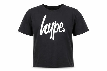 Front view of Hype Black girls’ logo t-shirt 16 years basic trendy style