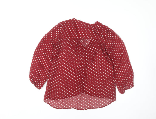 Zara Basic Women's Red 3/4 Sleeve Polka Dot Blouse - S