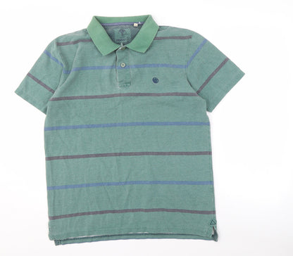 J. Crew Men's Green Striped Polo, Size M