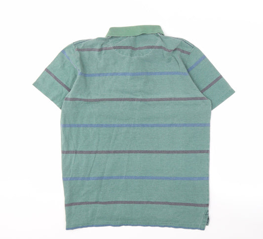 J. Crew Men's Green Striped Polo, Size M
