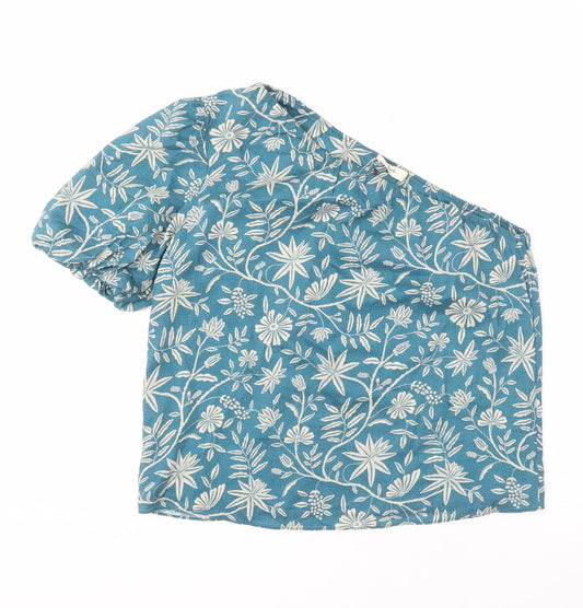 Hush Women Blue Floral One Shoulder Top, Size 10