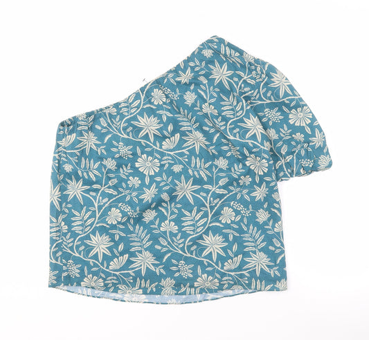 Hush Women Blue Floral One Shoulder Top, Size 10