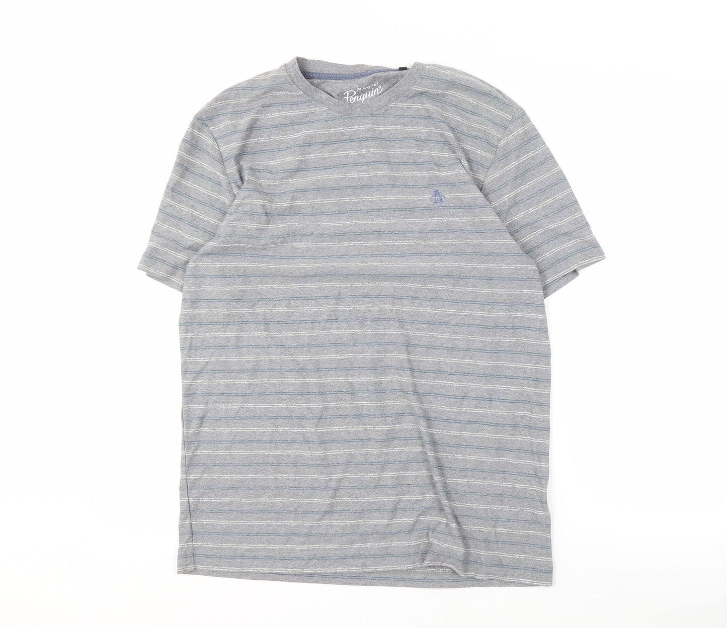 Penguin Men's Grey Striped T-Shirt, Size L