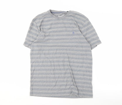 Penguin Men's Grey Striped T-Shirt, Size L