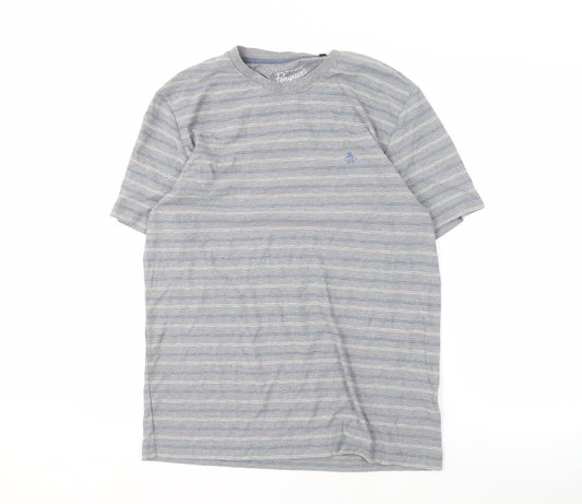 Penguin Men's Grey Striped T-Shirt, Size L