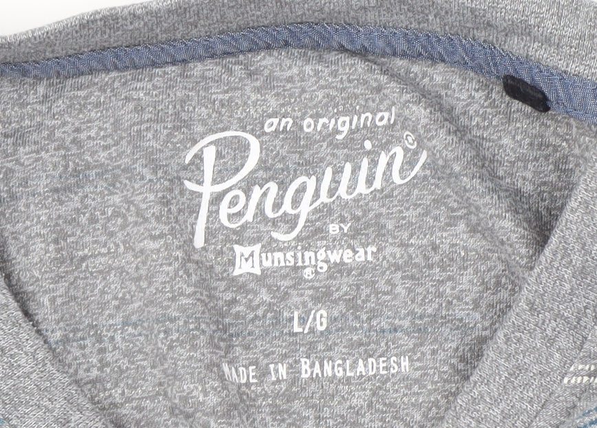 Penguin Men's Grey Striped T-Shirt, Size L