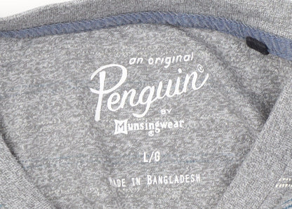 Penguin Men's Grey Striped T-Shirt, Size L