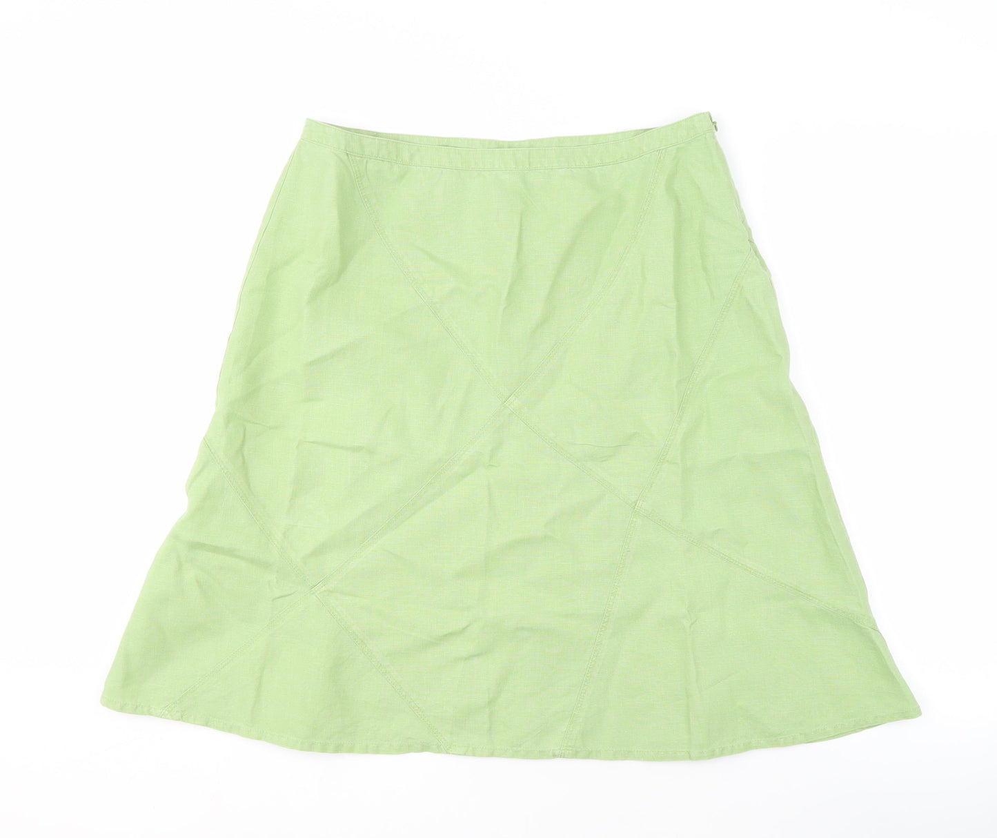 Monsoon Women's Green Linen A-Line Midi Skirt Size 14