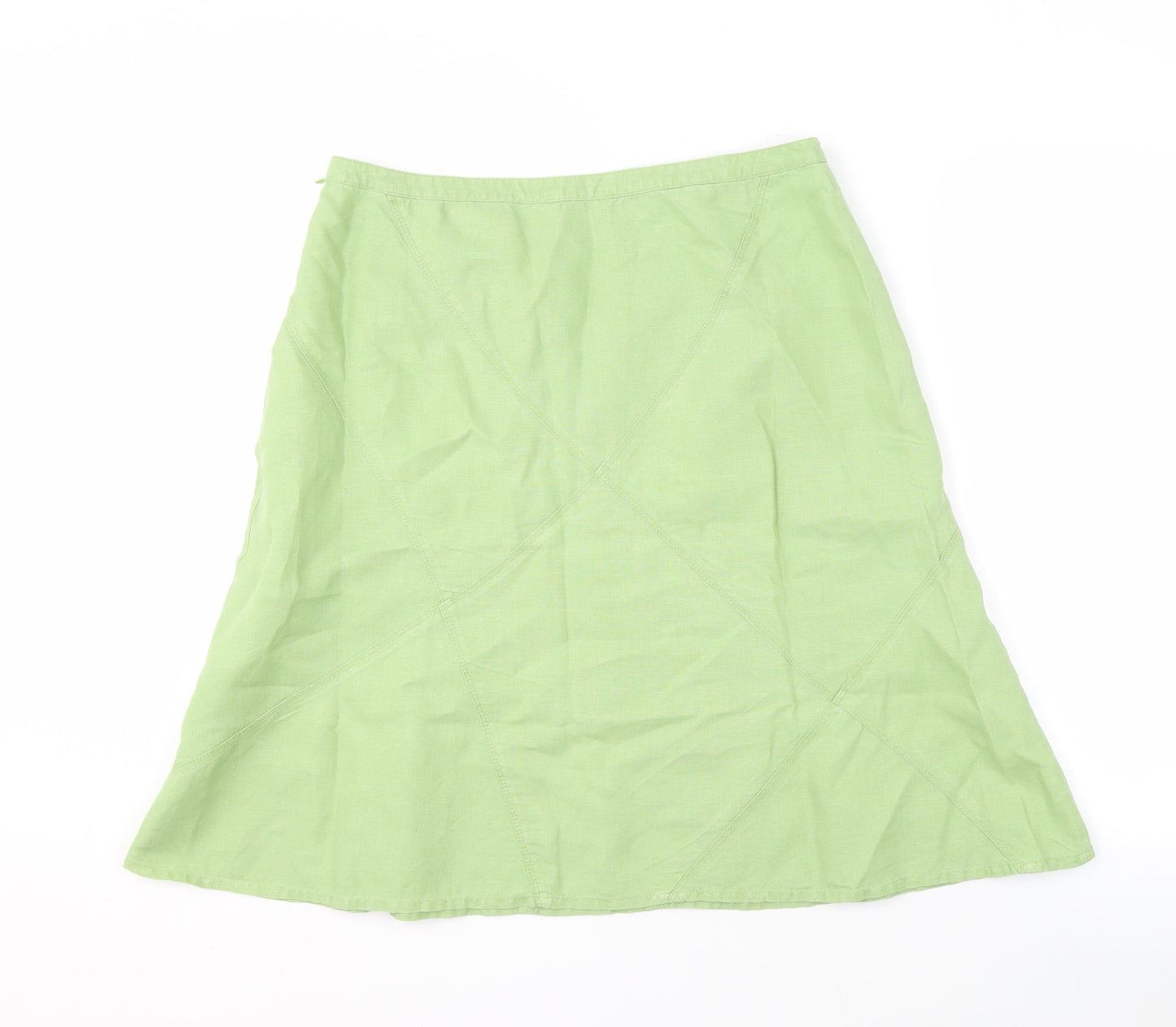 Monsoon Women's Green Linen A-Line Midi Skirt Size 14