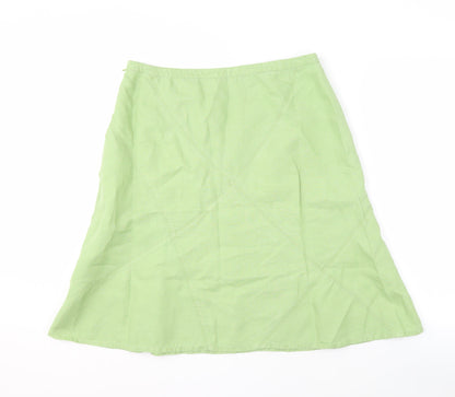 Monsoon Women's Green Linen A-Line Midi Skirt Size 14