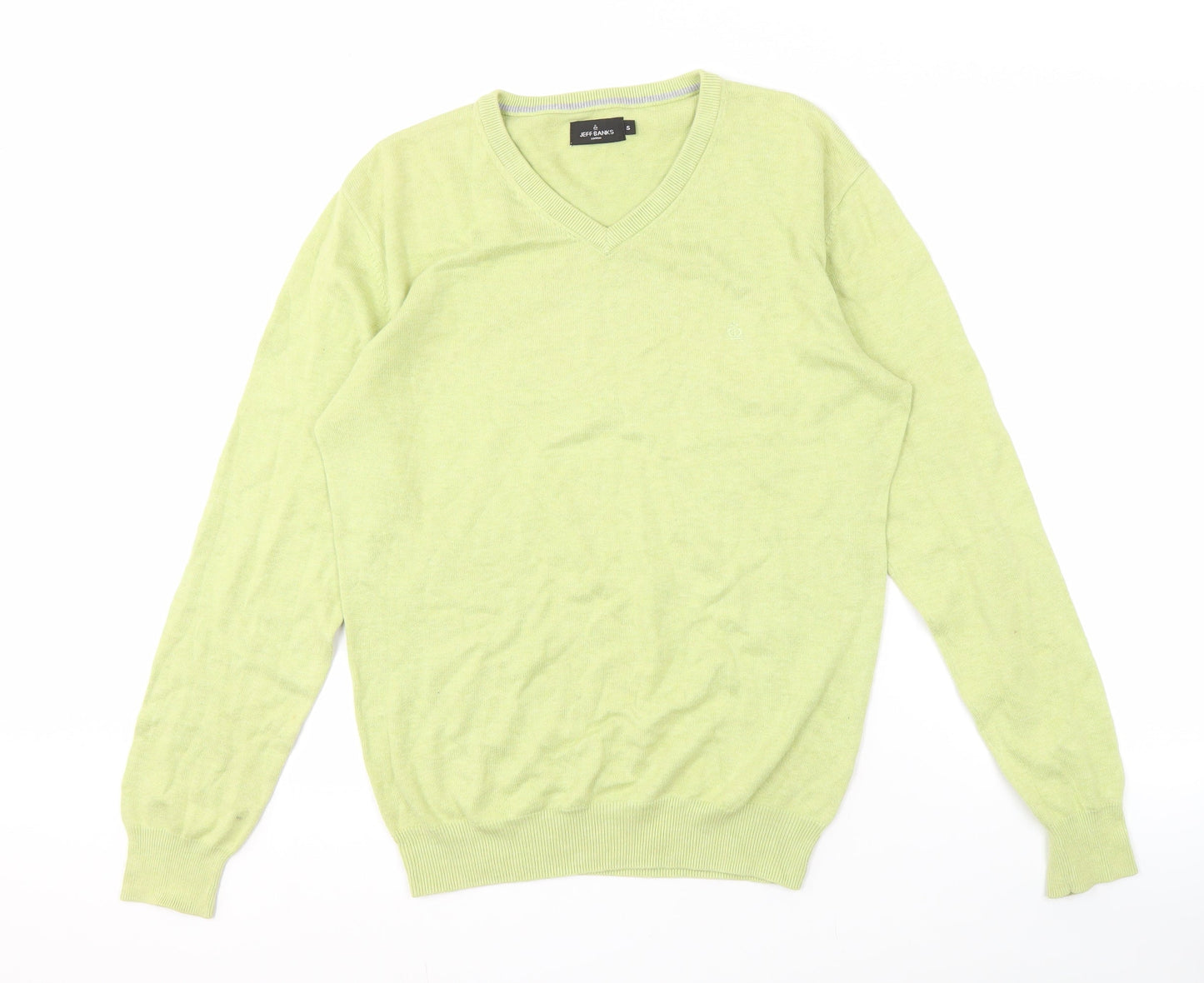 Jeff Banks Men's Green S V-Neck Cotton Pullover Jumper