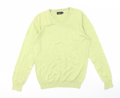 Jeff Banks Men's Green S V-Neck Cotton Pullover Jumper