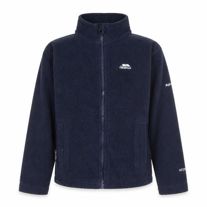 Front view of Trespass boys’ blue fleece activewear jacket, size 7-8