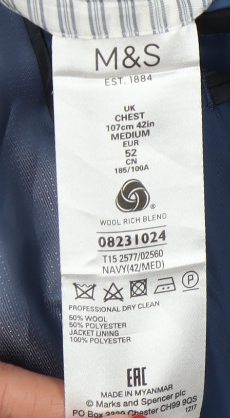 Mens UK Size 42 Marks and Spencer Regular Blue Suit Jacket